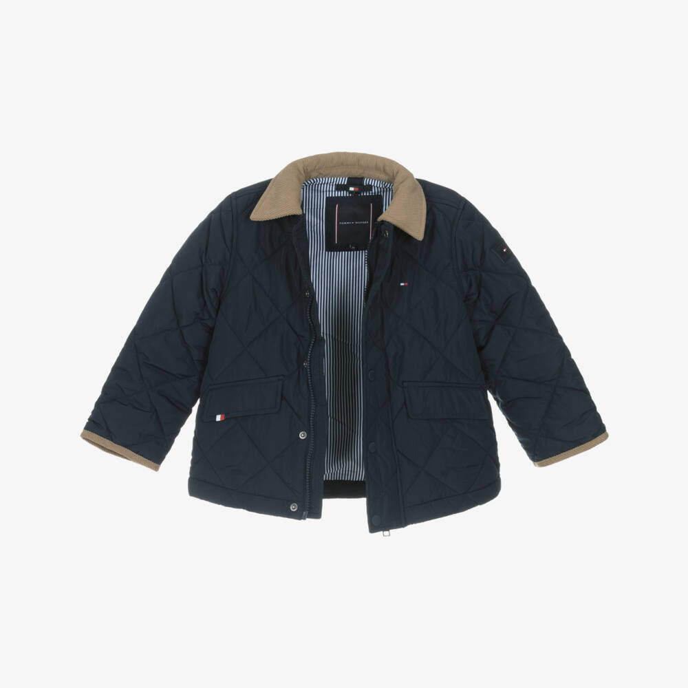 Tommy Hilfiger-Boys Navy Blue Quilted Jacket with Contrast Trims | Childrensalon