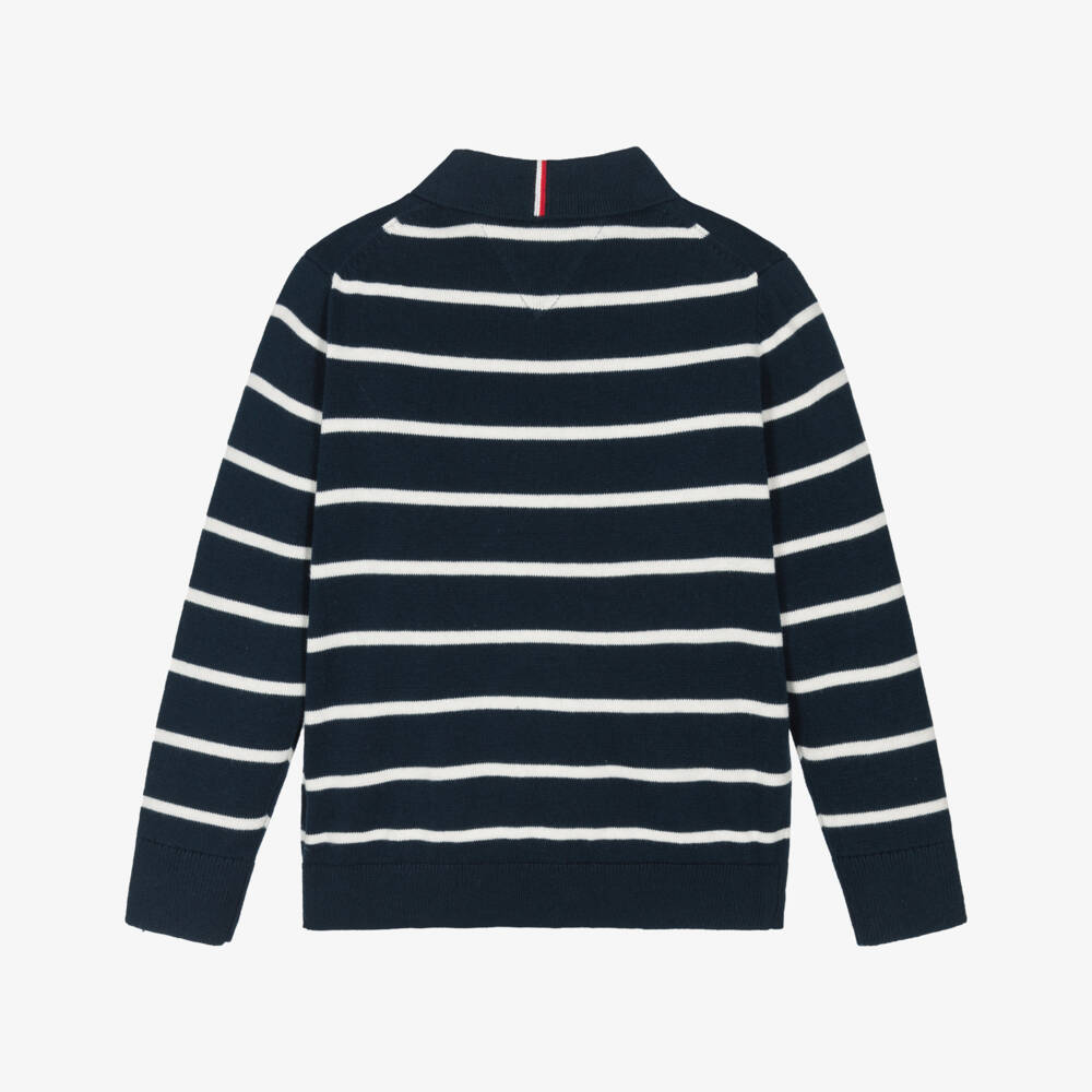 Tommy Hilfiger-Boys Navy Blue Striped Cotton Polo Sweater | Childrensalon