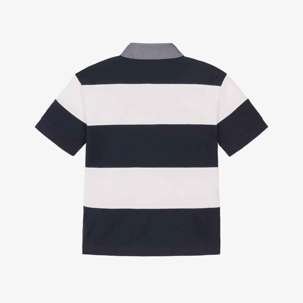 Tommy Hilfiger-Boys Navy Blue Striped Cotton Rugby Shirt | Childrensalon