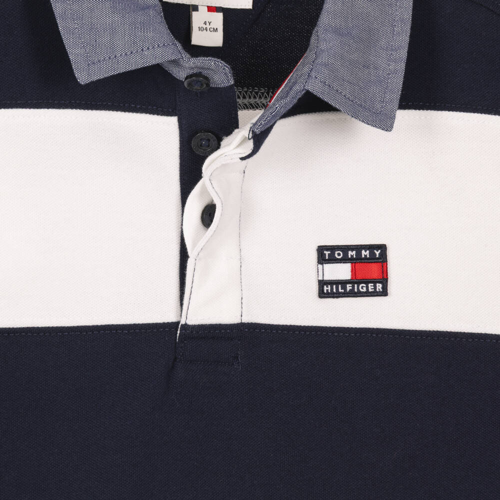 Tommy Hilfiger-Boys Navy Blue Striped Cotton Rugby Shirt | Childrensalon