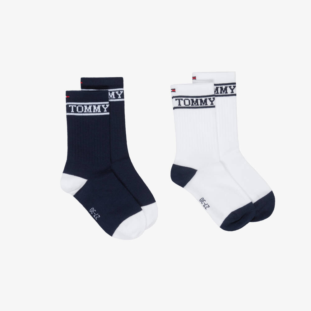 Tommy Hilfiger-Boys Navy Blue & White Logo Ankle Socks (2 Pack) | Childrensalon
