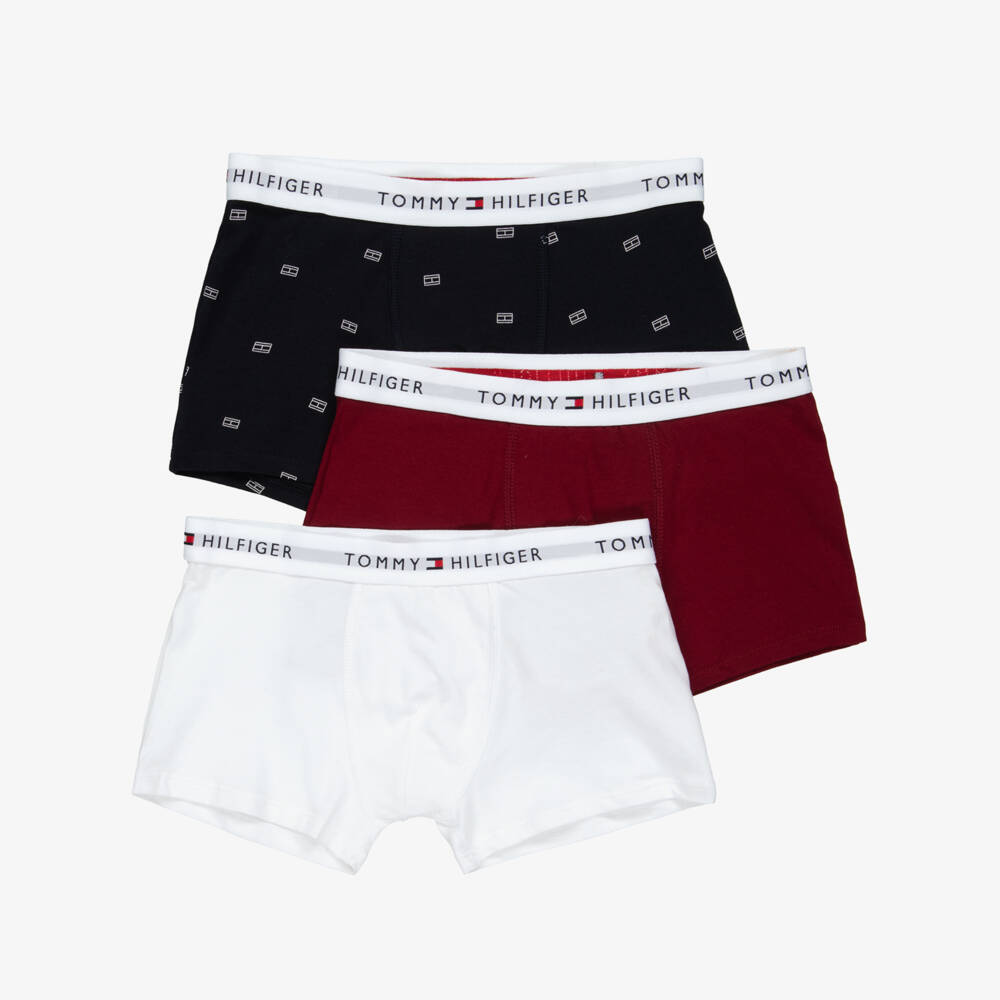 Tommy Hilfiger-Boys Navy Blue, White & Red Cotton Boxer Shorts (3 Pack) | Childrensalon