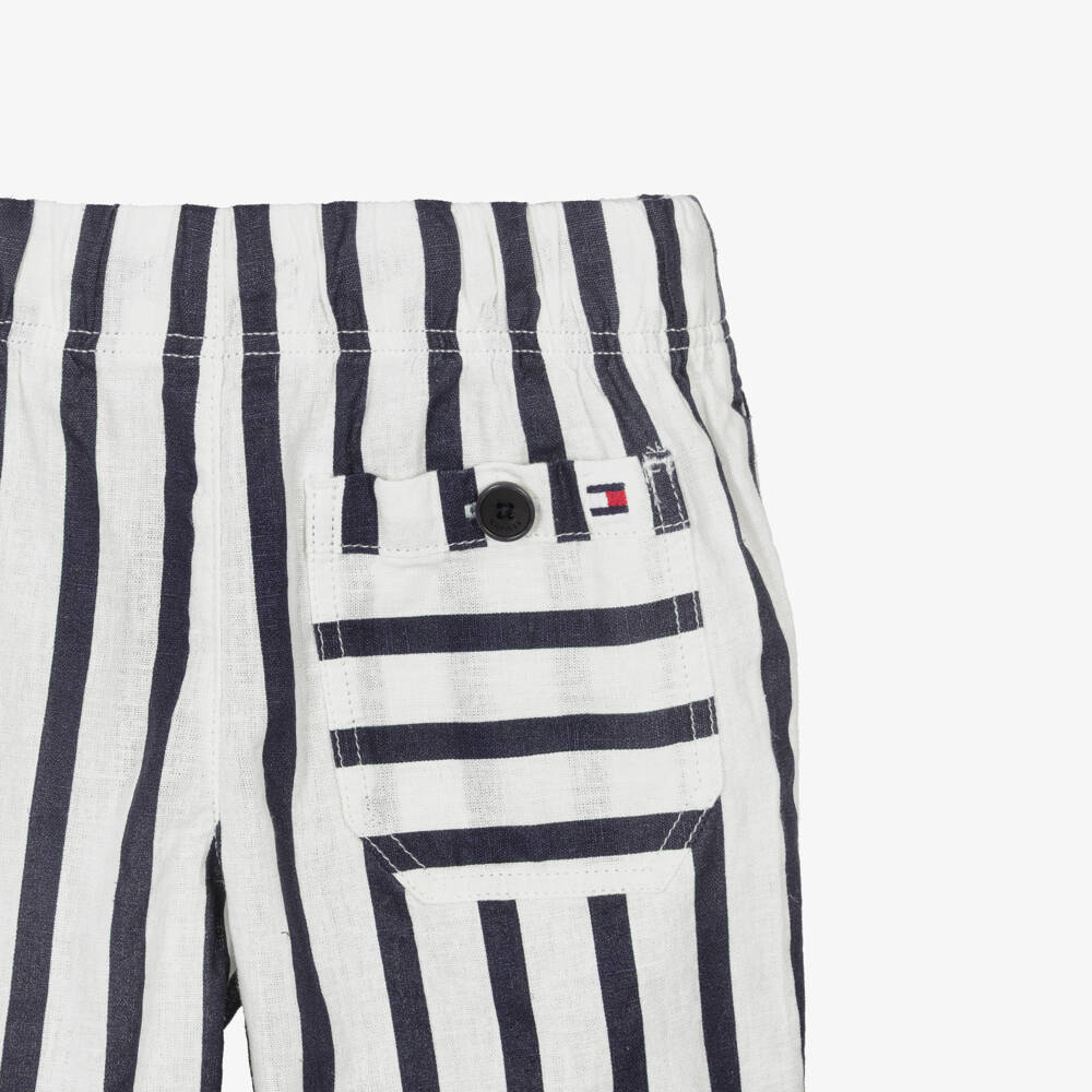 Tommy Hilfiger-Boys Navy Blue & White Striped Drawstring Shorts | Childrensalon
