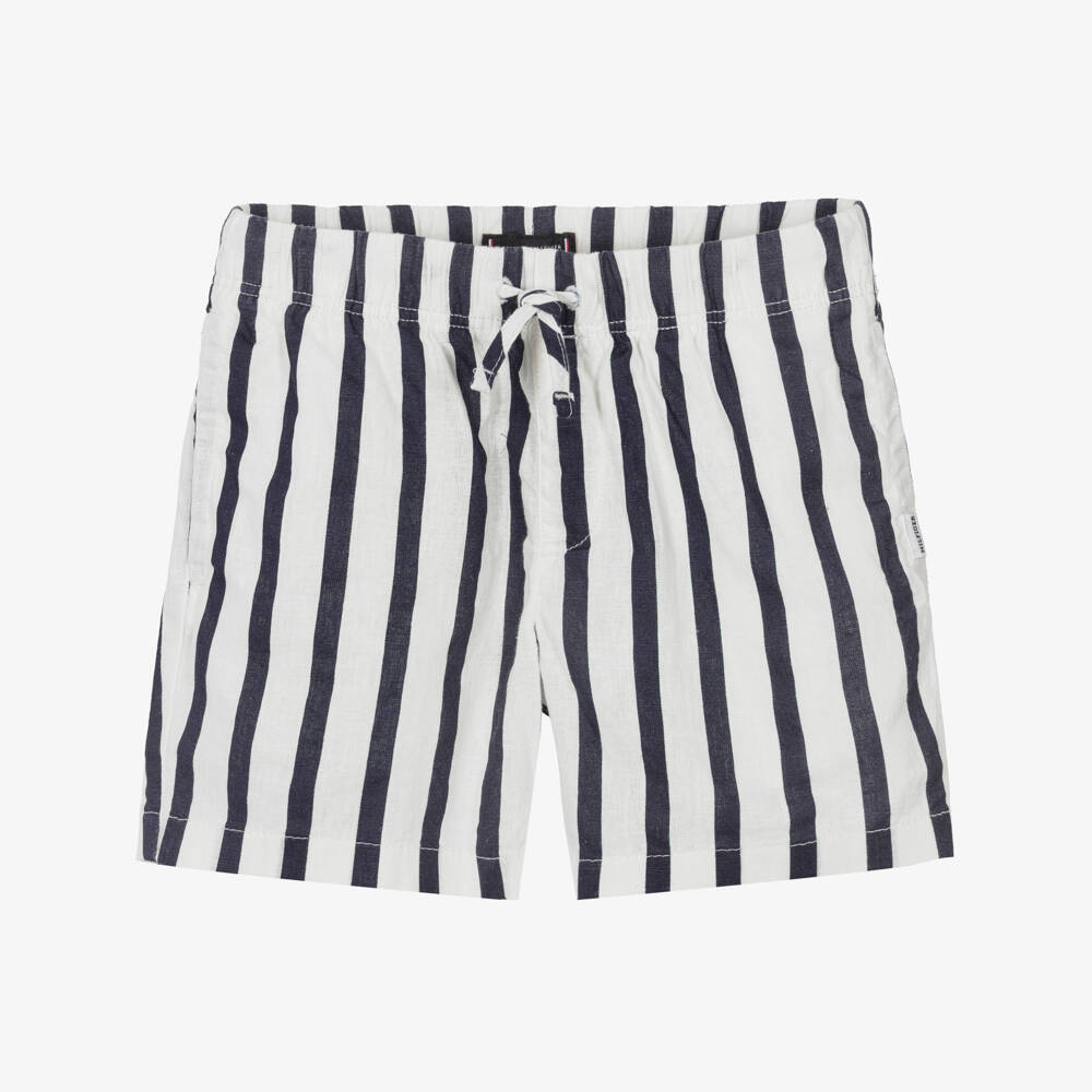 Tommy Hilfiger-Boys Navy Blue & White Striped Drawstring Shorts | Childrensalon