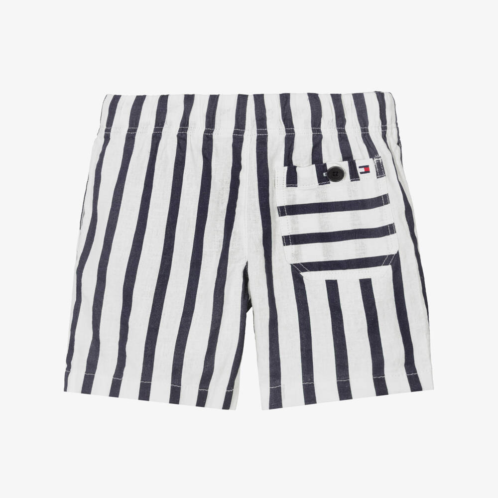 Tommy Hilfiger-Boys Navy Blue & White Striped Drawstring Shorts | Childrensalon