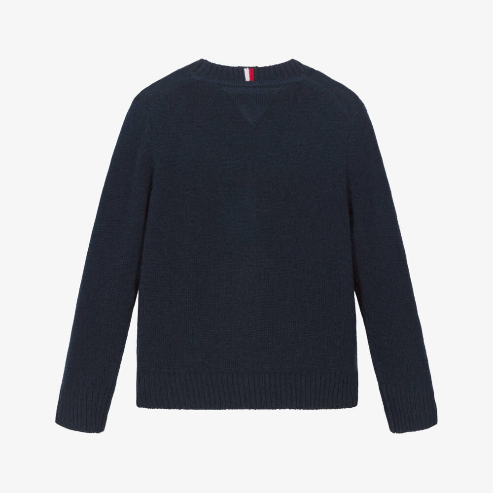 Tommy Hilfiger-Boys Navy Blue Wool Knit Sweater | Childrensalon