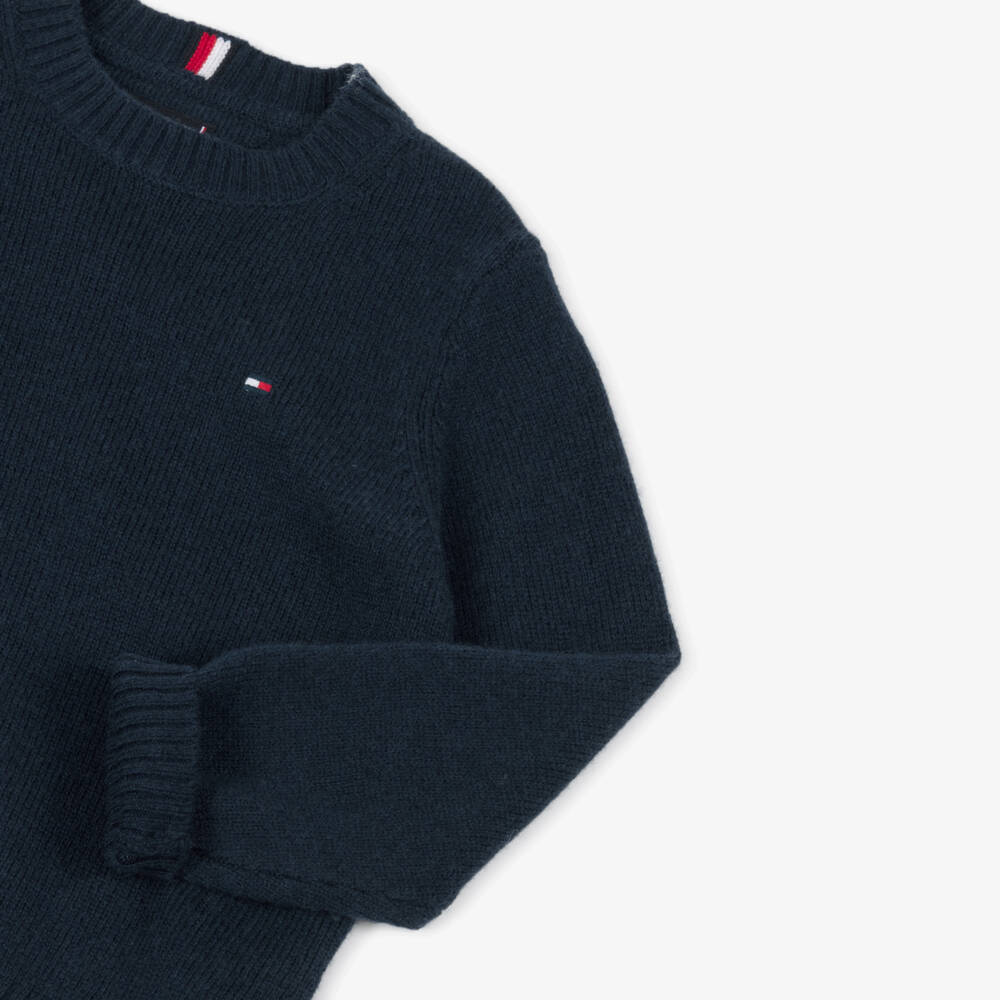 Tommy Hilfiger-Boys Navy Blue Wool Knit Sweater | Childrensalon
