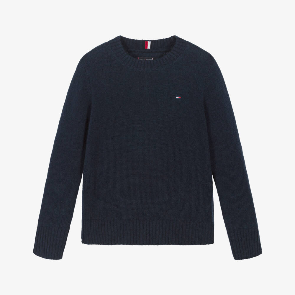 Tommy Hilfiger-Boys Navy Blue Wool Knit Sweater | Childrensalon