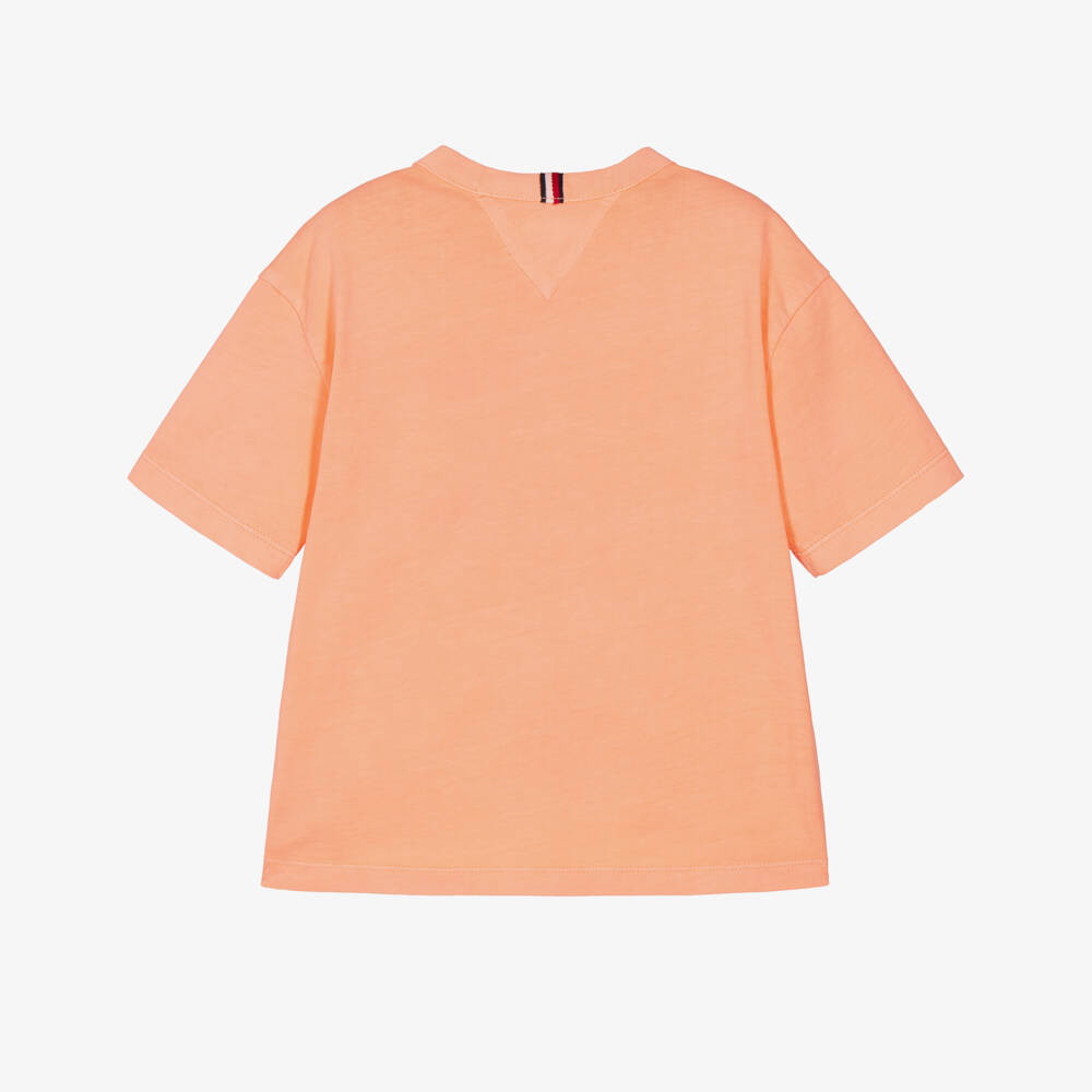 Tommy Hilfiger-Boys Neon Orange Cotton Flag Logo T-Shirt | Childrensalon