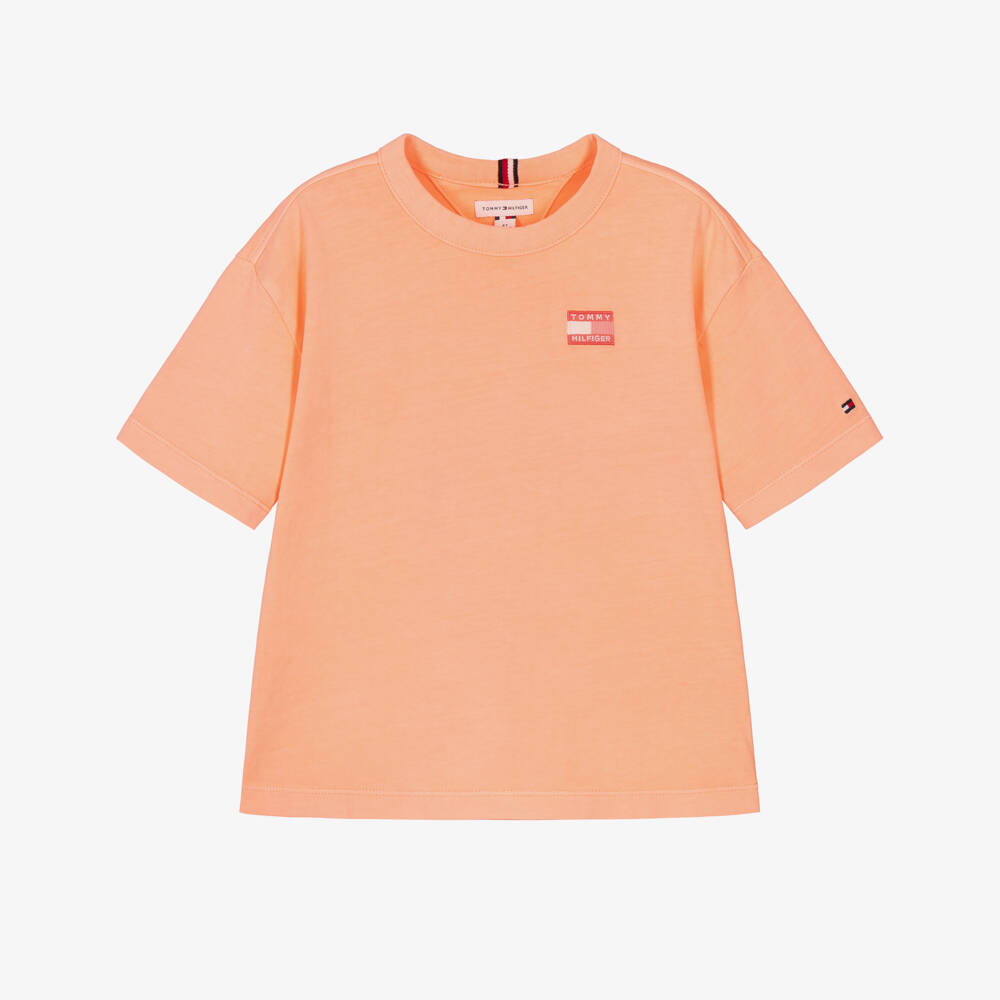 Tommy Hilfiger-Boys Neon Orange Cotton Flag Logo T-Shirt | Childrensalon