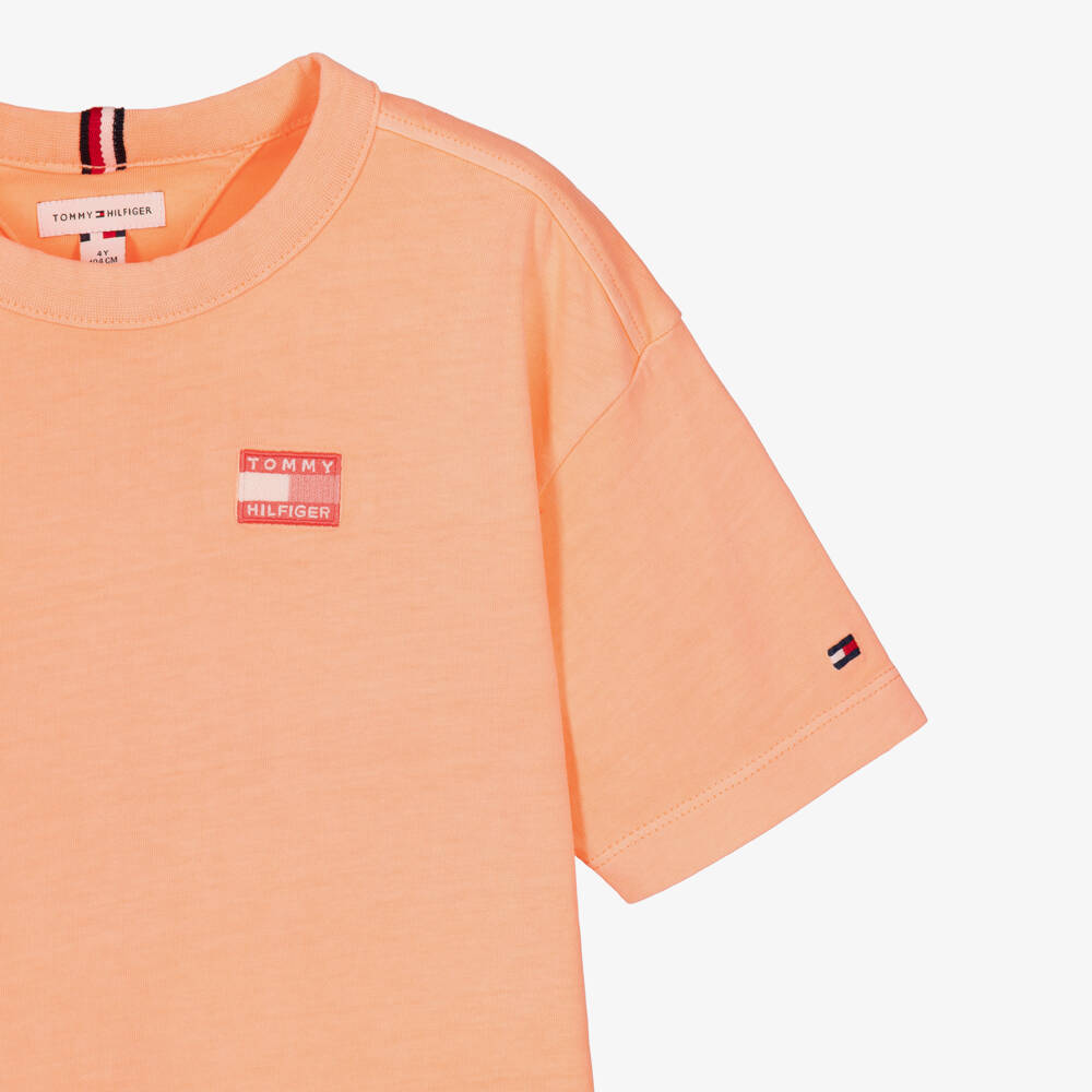 Tommy Hilfiger-Boys Neon Orange Cotton Flag Logo T-Shirt | Childrensalon