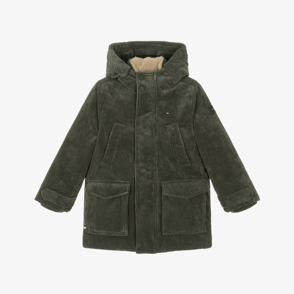 Tommy Hilfiger-Boys Olive Green Corduroy Parka | Childrensalon