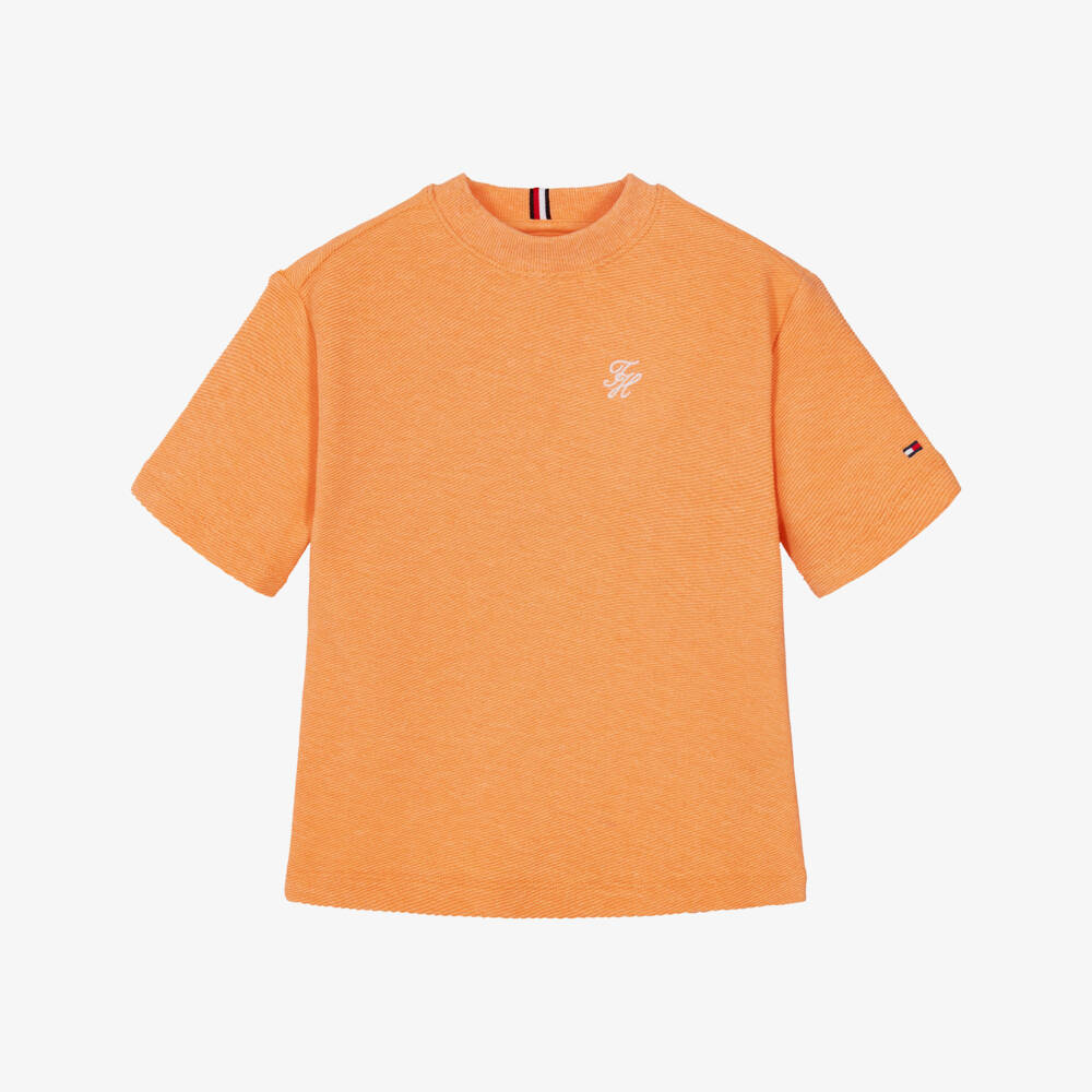 Tommy Hilfiger-Boys Orange Ribbed Jersey T-Shirt | Childrensalon