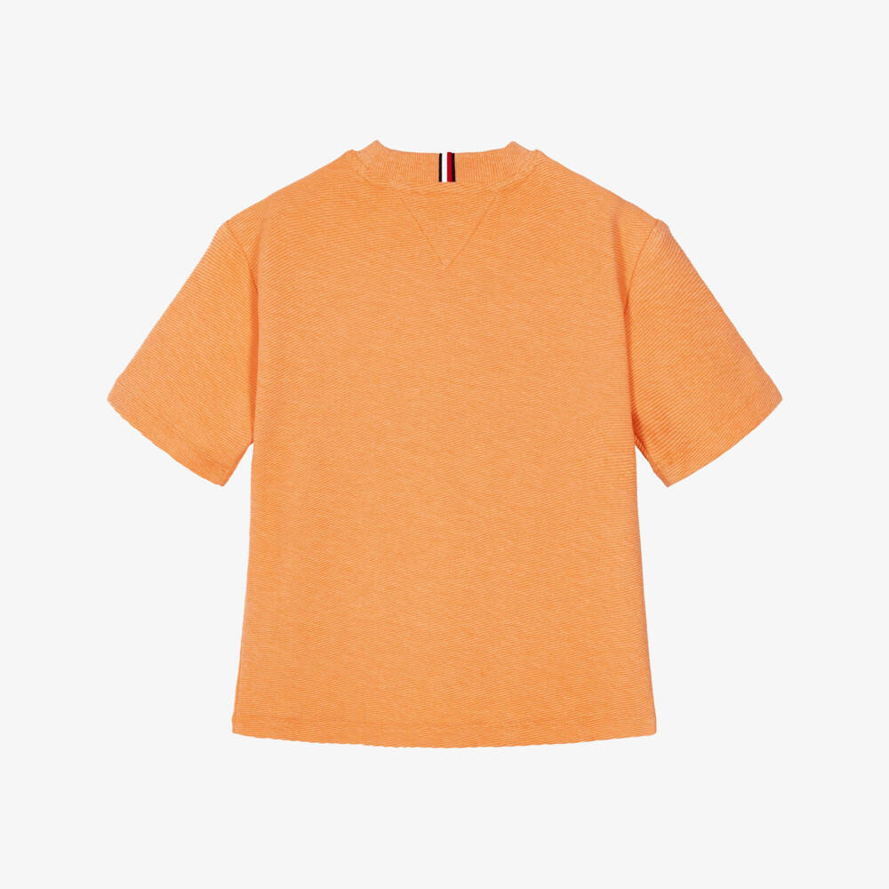 Tommy Hilfiger-Boys Orange Ribbed Jersey T-Shirt | Childrensalon