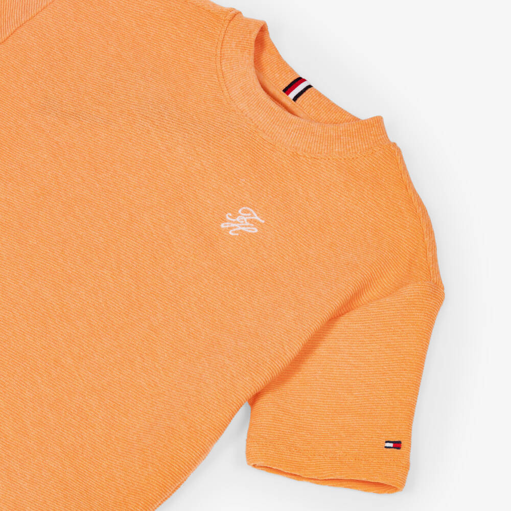 Tommy Hilfiger-Boys Orange Ribbed Jersey T-Shirt | Childrensalon