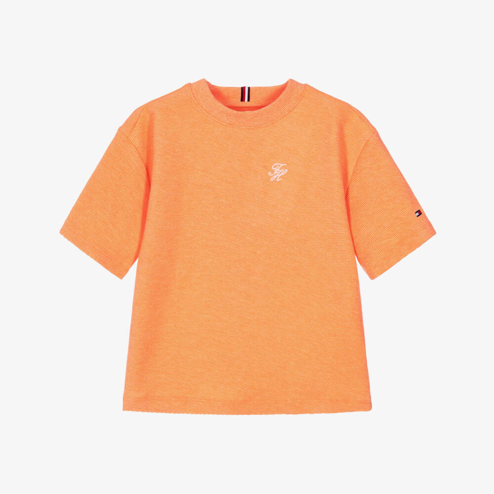 Tommy Hilfiger-Boys Orange Ribbed Jersey T-Shirt | Childrensalon