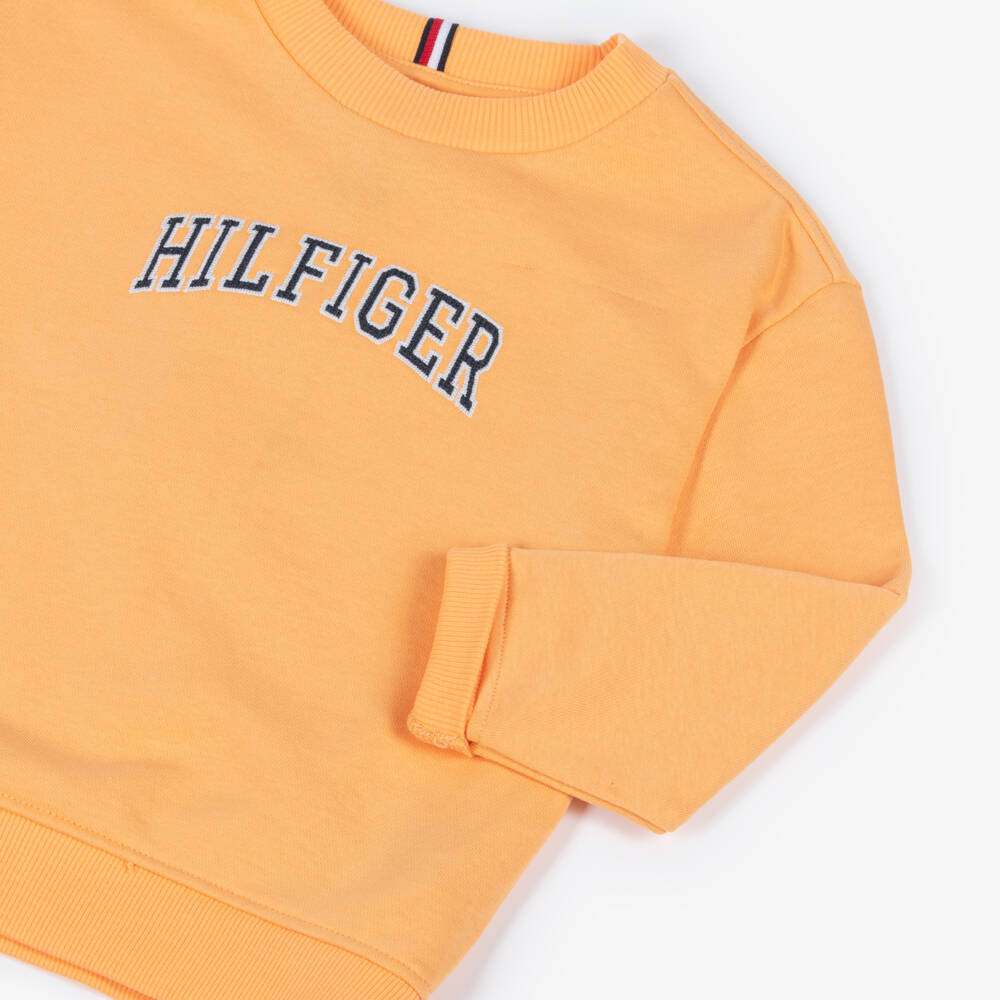 Tommy Hilfiger-Boys Orange Varsity Logo Cotton Sweatshirt | Childrensalon