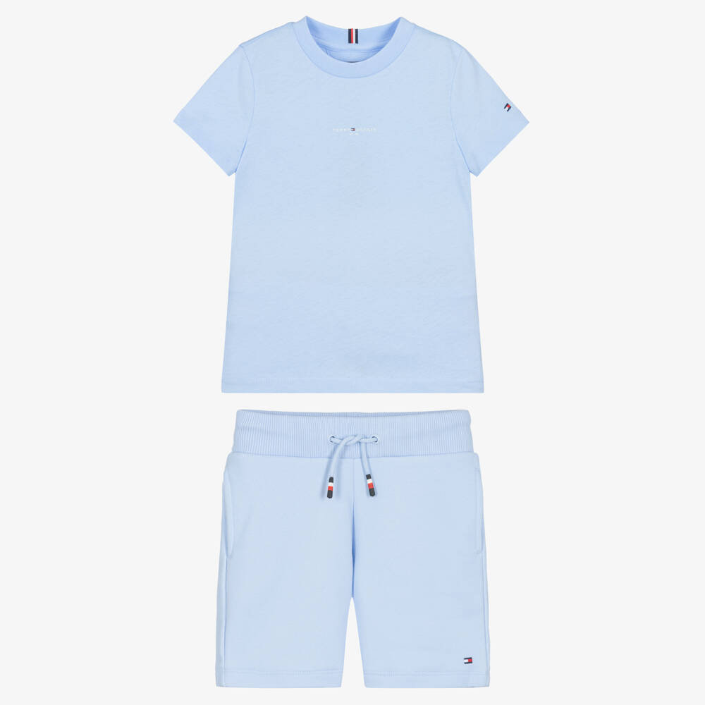 Tommy Hilfiger-Boys Pale Blue Cotton Jersey Shorts Set | Childrensalon