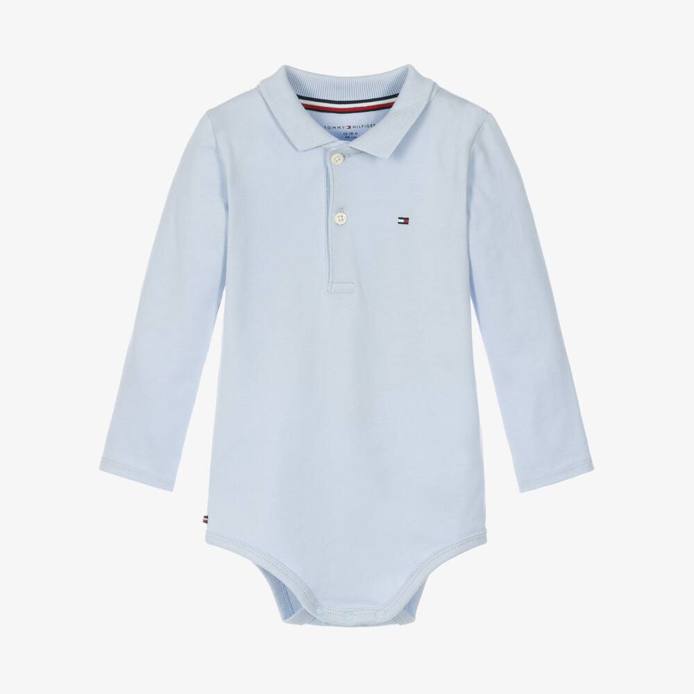 Tommy Hilfiger-Boys Pale Blue Cotton Piqué Bodysuit | Childrensalon