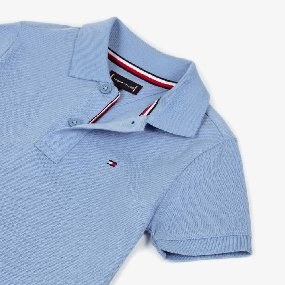 Tommy Hilfiger-Boys Pale Blue Cotton Piqué Flag Logo Polo Shirt | Childrensalon