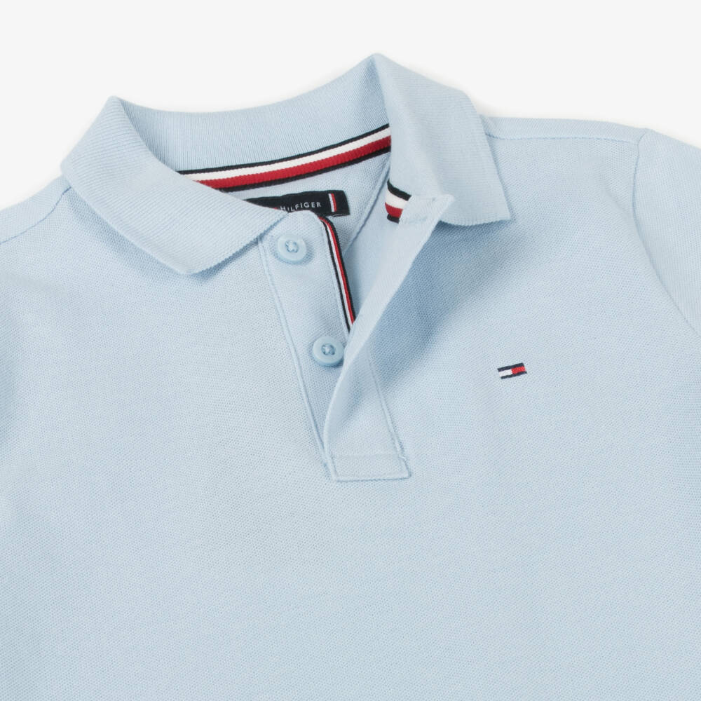 Tommy Hilfiger-Boys Pale Blue Cotton Polo Shirt | Childrensalon