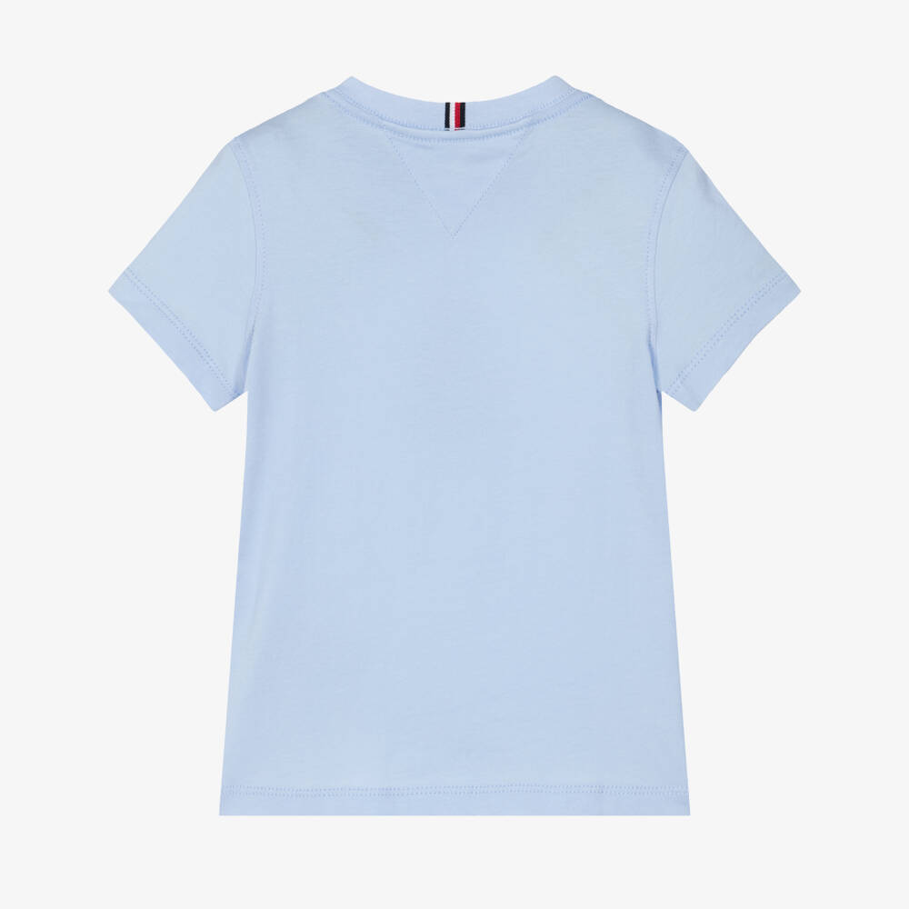 Tommy Hilfiger-Boys Pale Blue Cotton T-Shirt with Embroidered Flag Logo | Childrensalon