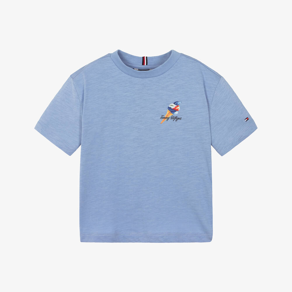 Tommy Hilfiger-Boys Pale Blue Cotton T-Shirt with Ice Cream Motif | Childrensalon