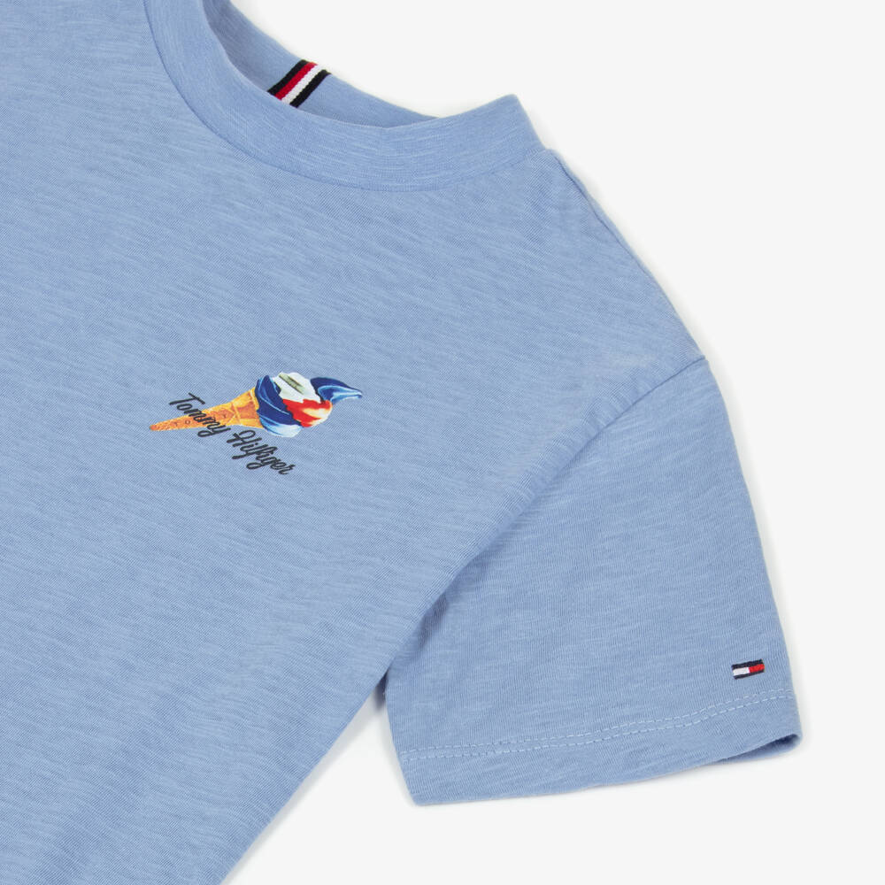 Tommy Hilfiger-Boys Pale Blue Cotton T-Shirt with Ice Cream Motif | Childrensalon