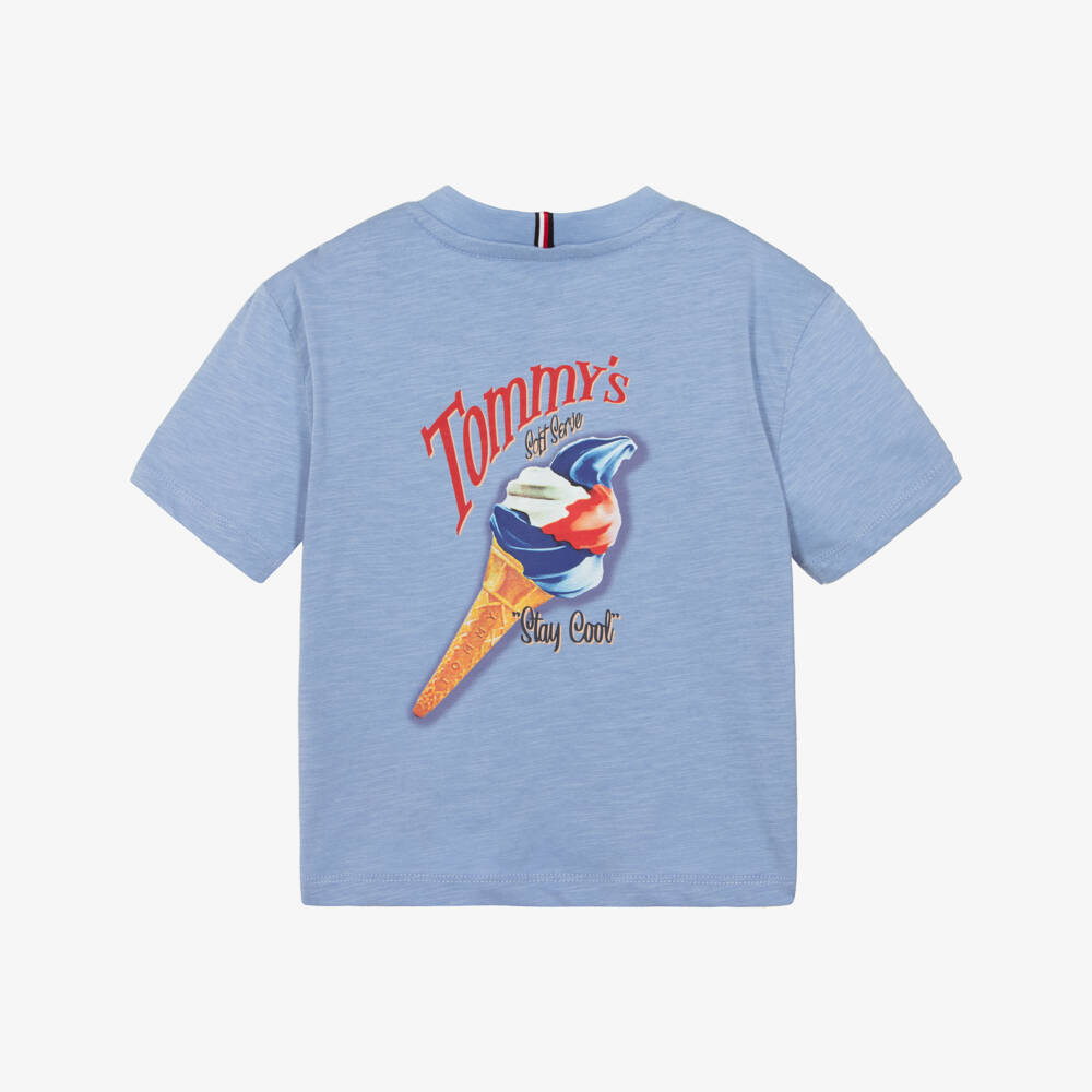 Tommy Hilfiger-Boys Pale Blue Cotton T-Shirt with Ice Cream Motif | Childrensalon