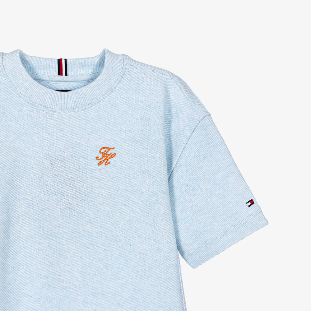 Tommy Hilfiger-Boys Pale Blue Ribbed Jersey T-Shirt | Childrensalon