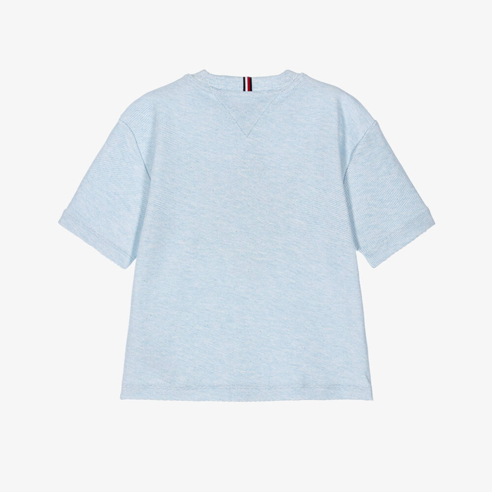 Tommy Hilfiger-Boys Pale Blue Ribbed Jersey T-Shirt | Childrensalon