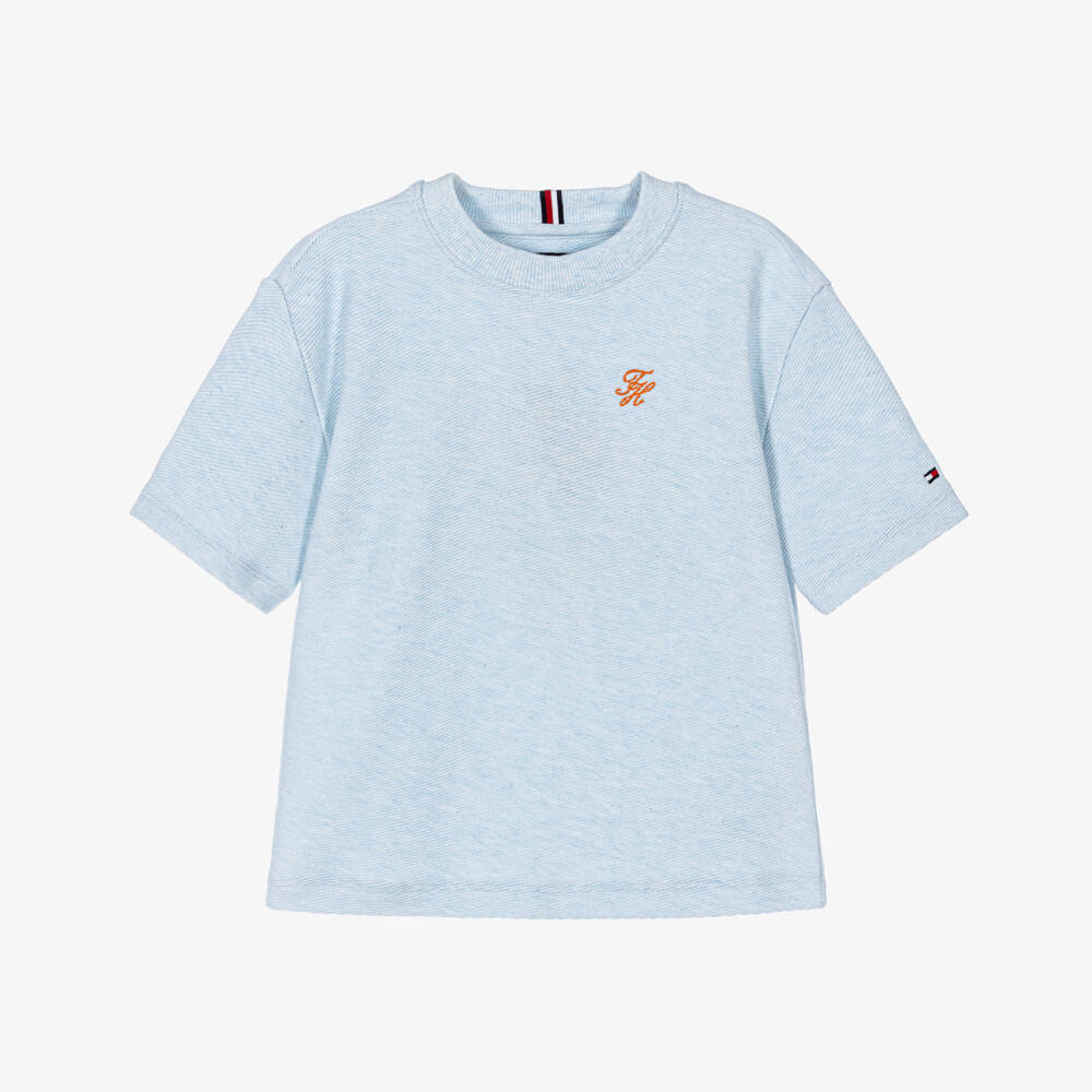 Tommy Hilfiger-Boys Pale Blue Ribbed Jersey T-Shirt | Childrensalon