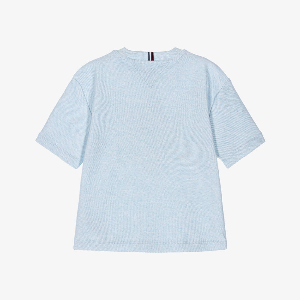 Tommy Hilfiger-Boys Pale Blue Ribbed Jersey T-Shirt | Childrensalon