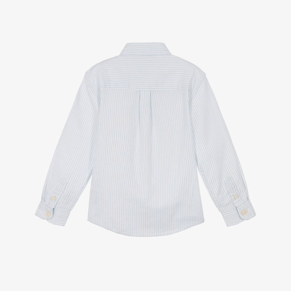 Tommy Hilfiger-Boys Pale Blue Striped Oxford Cotton Shirt | Childrensalon
