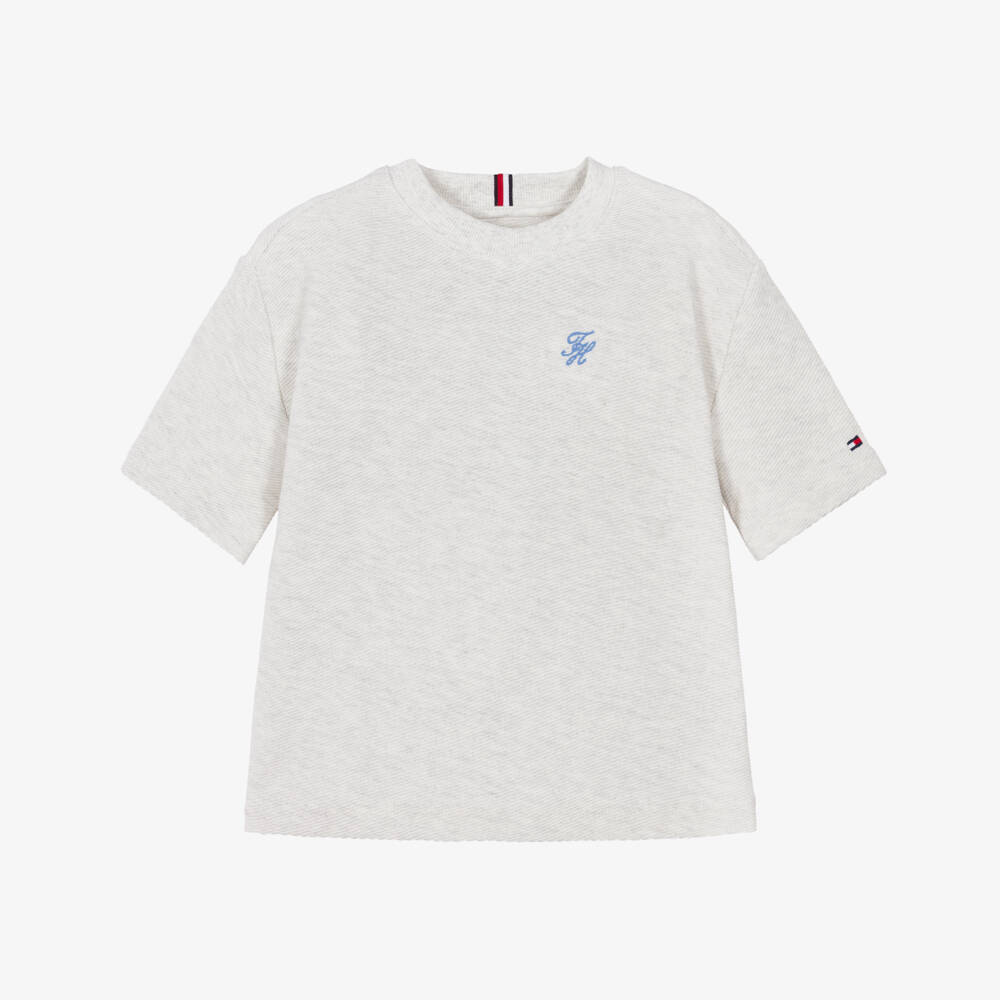 Tommy Hilfiger-Boys Pale Grey Marl Cotton T-Shirt | Childrensalon