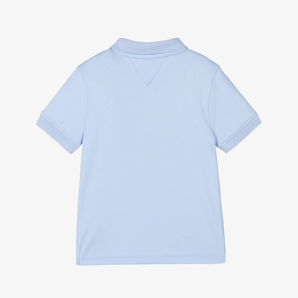 Tommy Hilfiger-Boys Pastel Blue Cotton Quarter-Zip Polo Shirt | Childrensalon