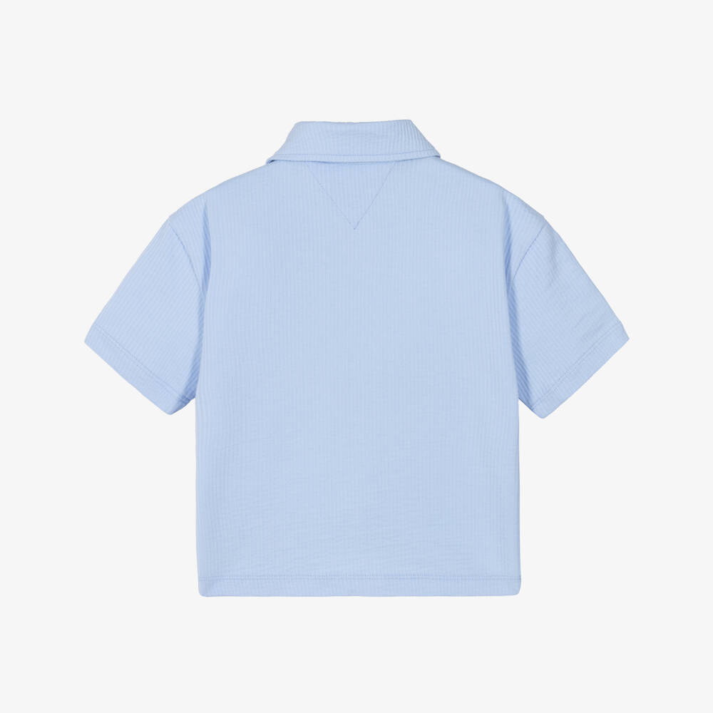 Tommy Hilfiger-Boys Pastel Blue Cotton Seersucker Jersey Shirt | Childrensalon