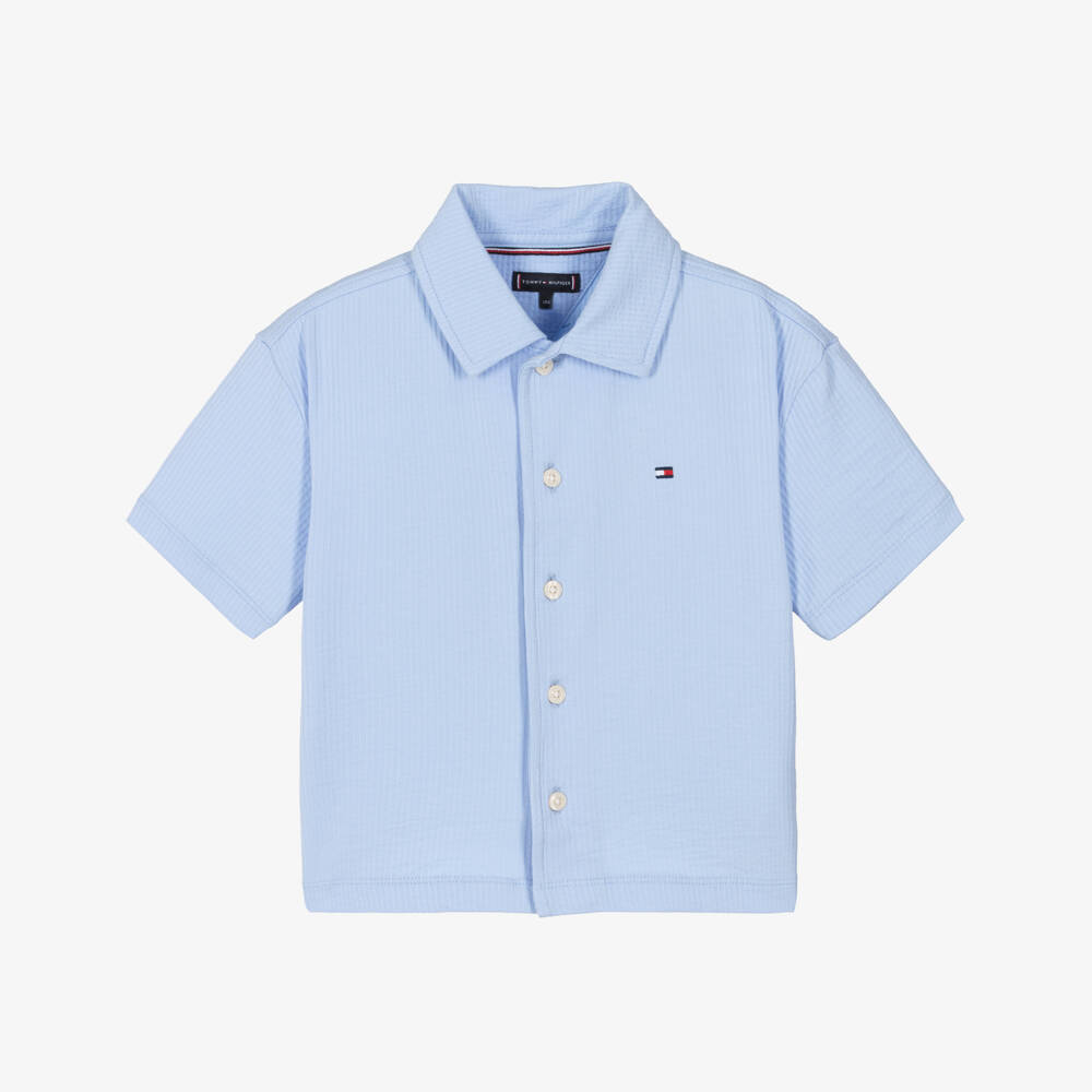 Tommy Hilfiger-Boys Pastel Blue Cotton Seersucker Jersey Shirt | Childrensalon