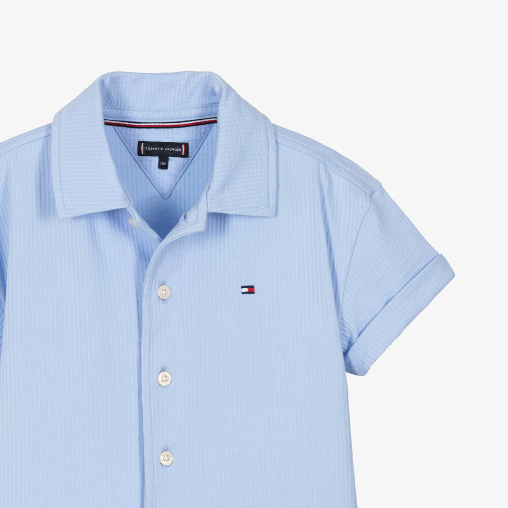 Tommy Hilfiger-Boys Pastel Blue Cotton Seersucker Jersey Shirt | Childrensalon
