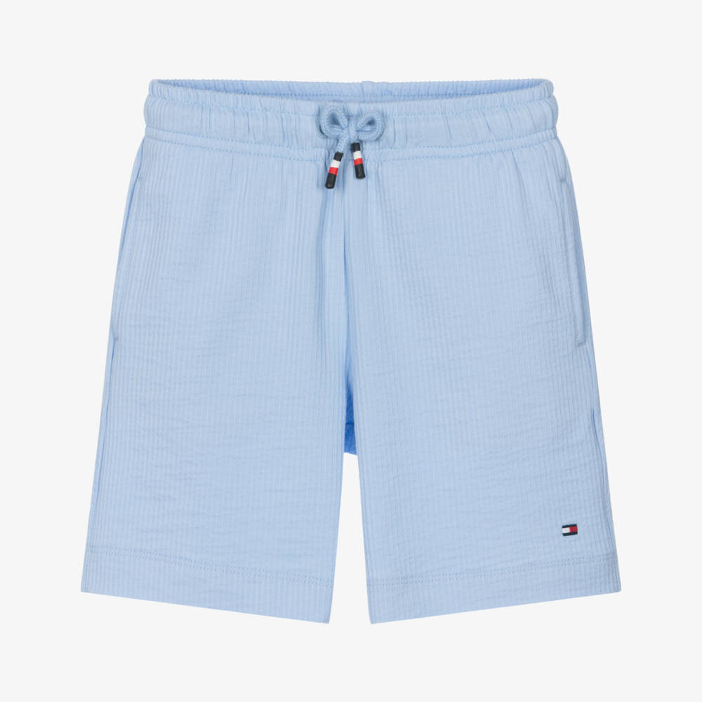 Tommy Hilfiger-Boys Pastel Blue Cotton Seersucker Jersey Shorts | Childrensalon