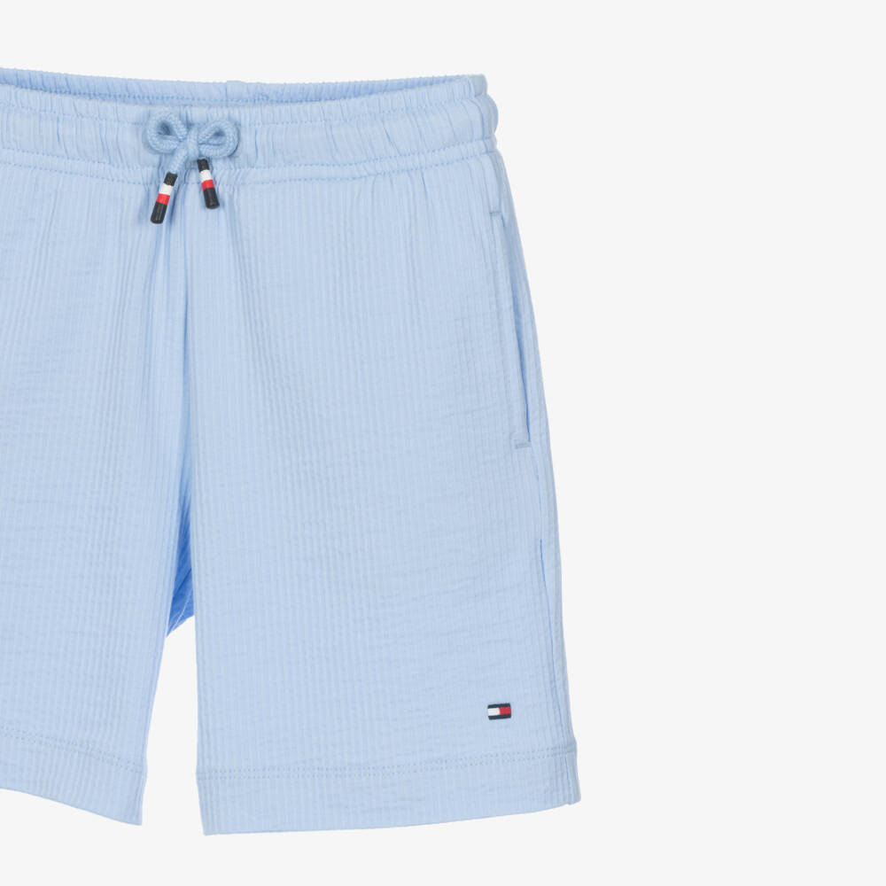 Tommy Hilfiger-Boys Pastel Blue Cotton Seersucker Jersey Shorts | Childrensalon