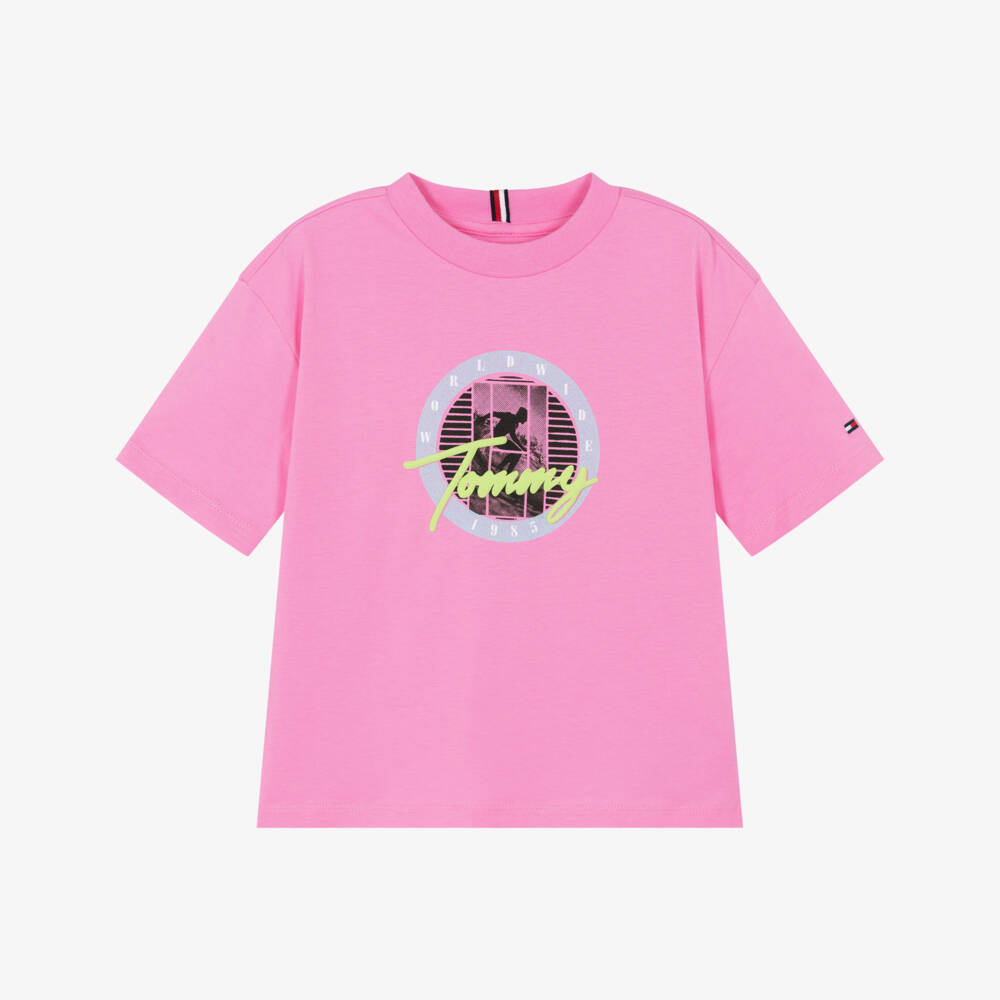 Tommy Hilfiger-Boys Pink Surf Logo Graphic T-Shirt | Childrensalon