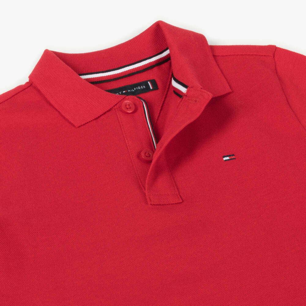 Tommy Hilfiger-Boys Red Cotton Polo Shirt | Childrensalon