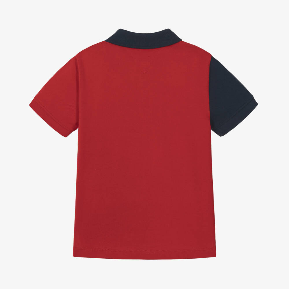 Tommy Hilfiger-Boys Red & Navy Colorblock Polo Shirt | Childrensalon