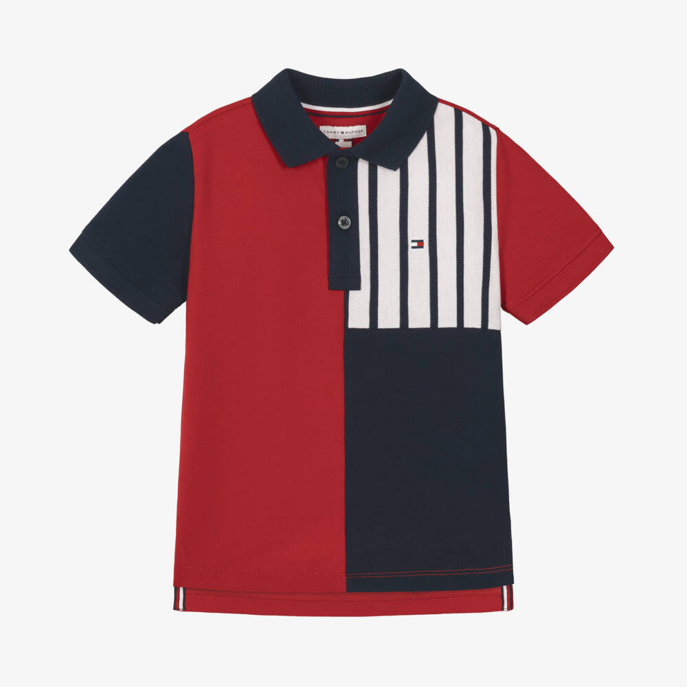 Tommy Hilfiger-Boys Red & Navy Colorblock Polo Shirt | Childrensalon