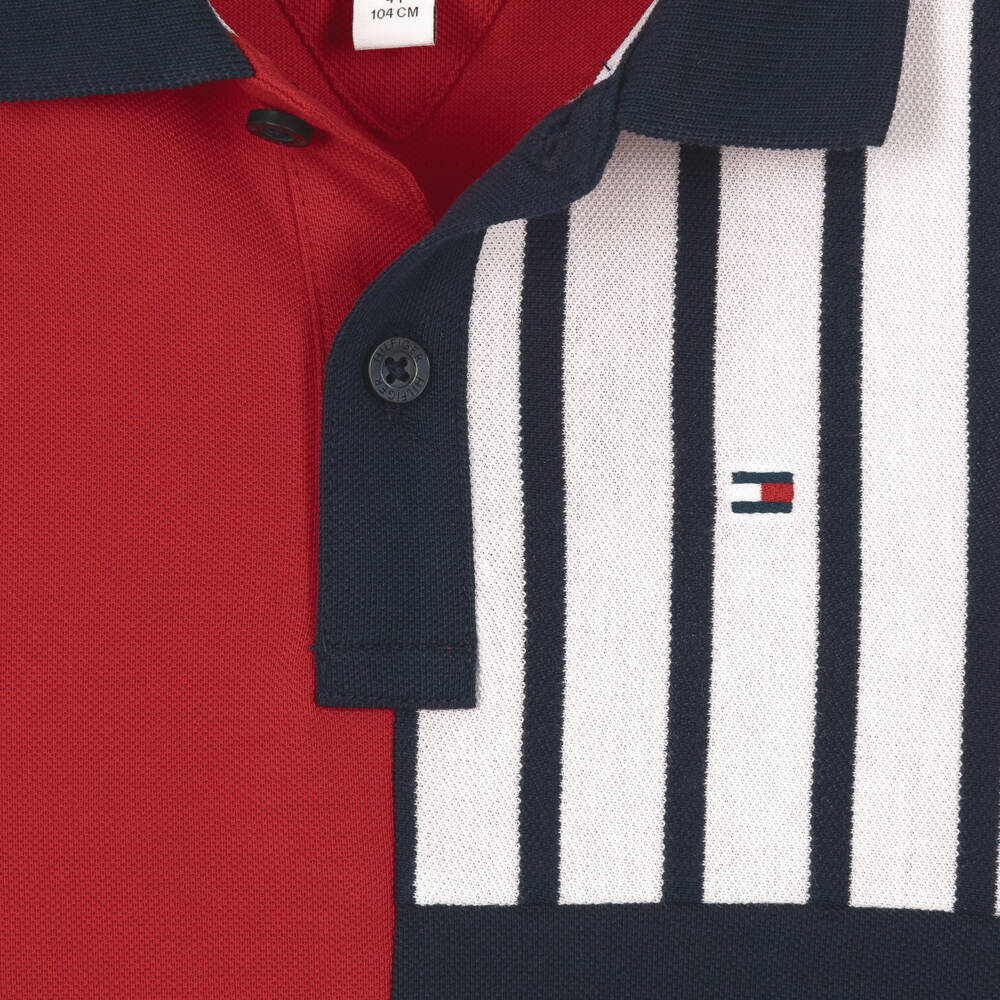 Tommy Hilfiger-Boys Red & Navy Colorblock Polo Shirt | Childrensalon