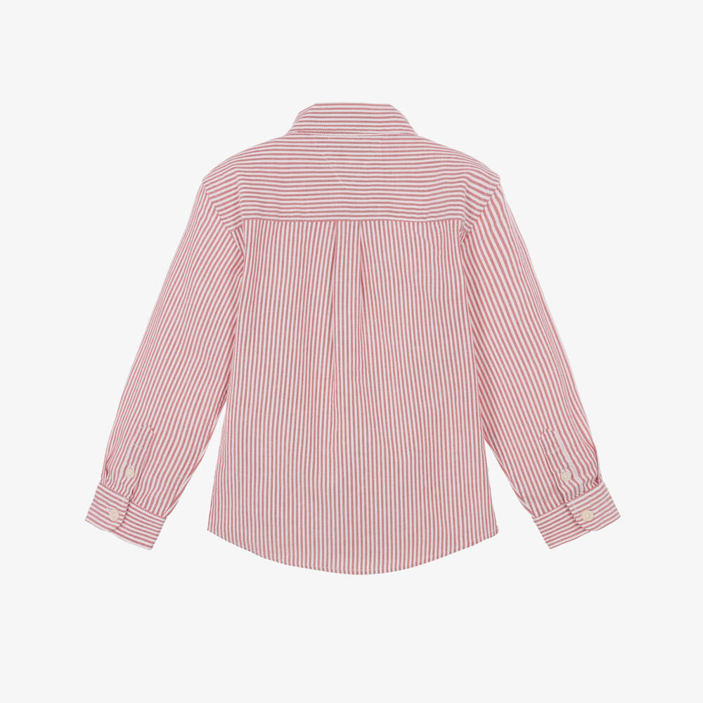Tommy Hilfiger-Boys Red Striped Oxford Cotton Shirt | Childrensalon