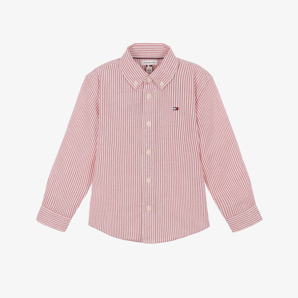 Tommy Hilfiger-Boys Red Striped Oxford Cotton Shirt | Childrensalon
