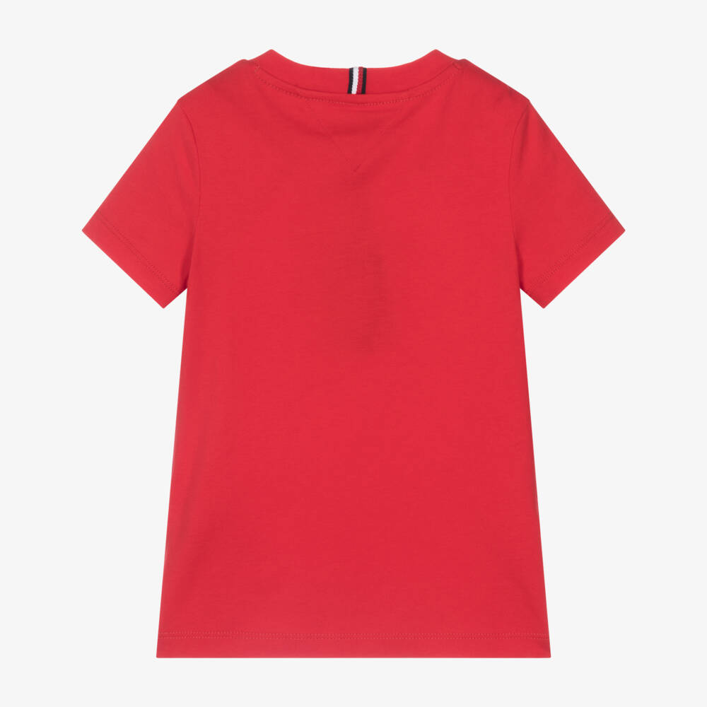 Tommy Hilfiger-Boys Red Wavy Flag Logo Cotton T-Shirt | Childrensalon