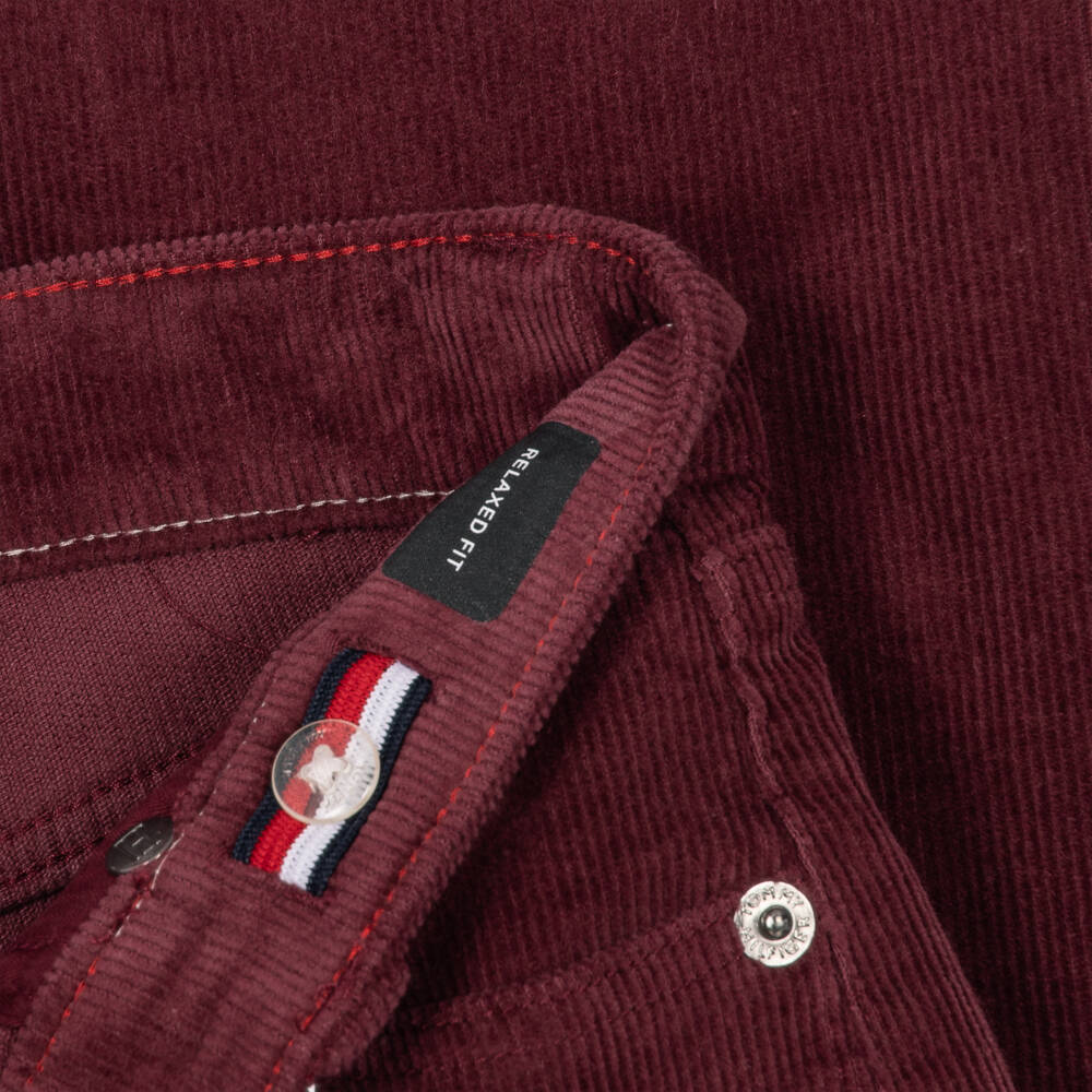 Tommy Hilfiger-Boys Relaxed Corduroy Trousers in Burgundy Red | Childrensalon